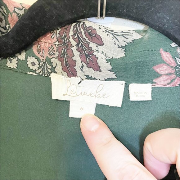 Anthropologie Let Me Be Green Pink Floral V Neck Ruffle Hem Swing Mini Dress S - Picture 6 of 12